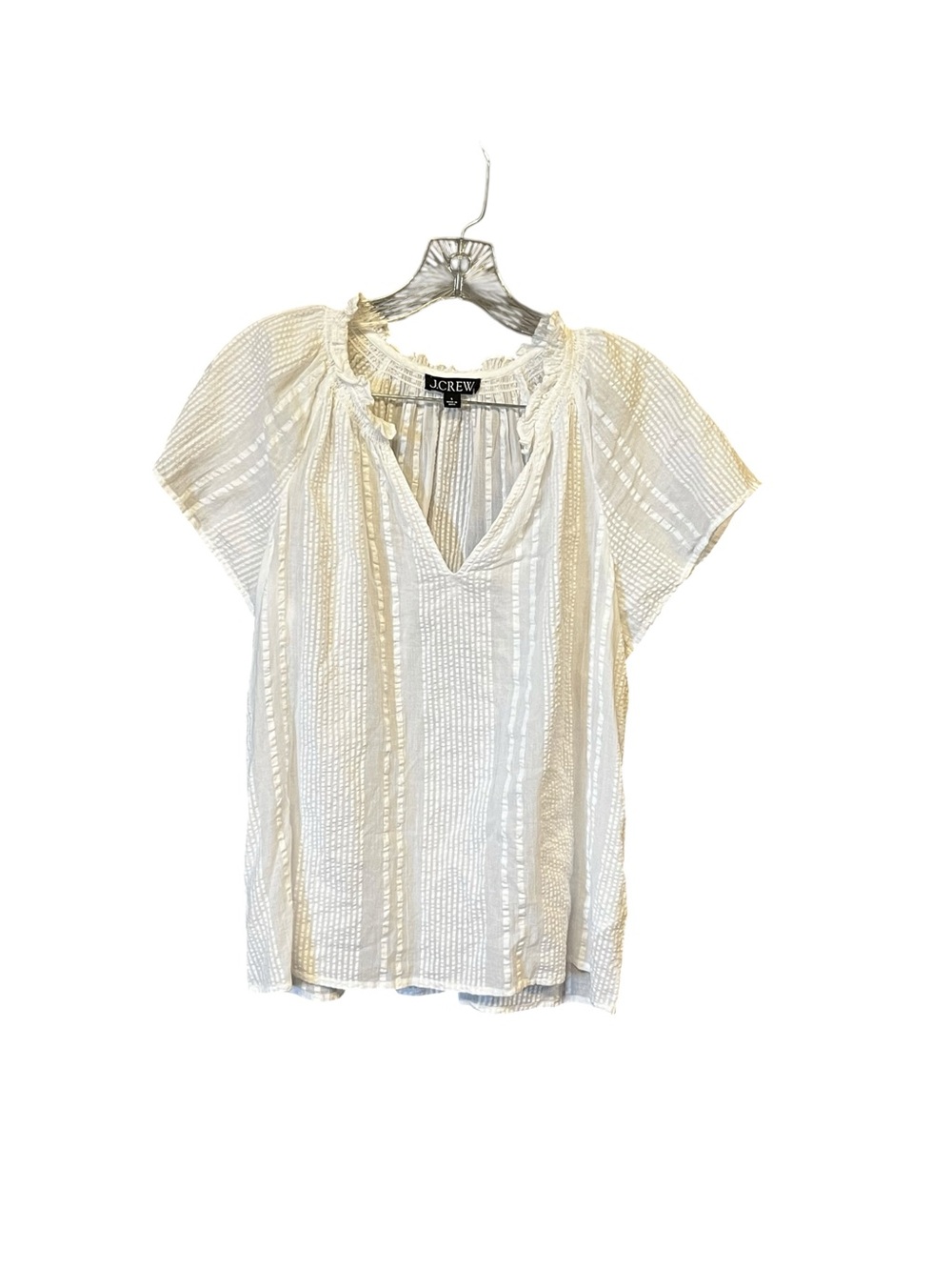 J.Crew Cotton Dobby Flutter Sleeve Blouse Women’s S White V Neck Boho Summer